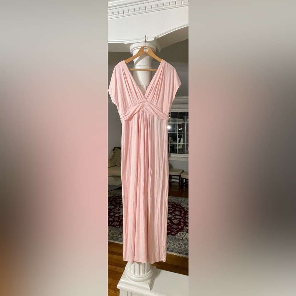 Iman women’s Deep-V-neck sleeve less pink Maxi dress with empire waist line XL - Picture 1 of 7
